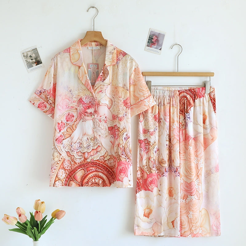 ชุดนอน Muslin Pajamas Silk Satin รุ่น Angel Garden (W2192 V2192) | ชุดนอนผู้หญิง