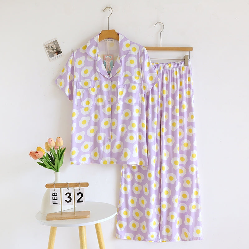 ชุดนอน Muslin Pajamas Organic bamboo รุ่น Purple fried egg (A1060 B1060 E1060) | ชุดนอนผู้หญิง