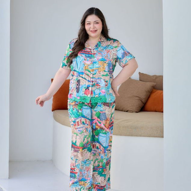 ชุดนอน Muslin Pajamas Silk Satin รุ่น Ocean Fantasy Park (N2180 T2180) | ชุดนอนผู้หญิง