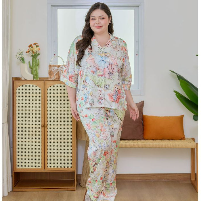 ชุดนอน Muslin Pajamas Silk Satin รุ่น Wonderland Whimsy (W2183 V2183) |ชุดนอนชุดเที่ยว,ชุดนอนผู้หญิง