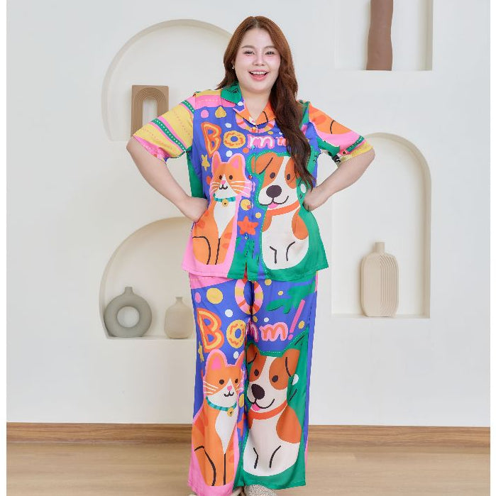 ชุดนอน Muslin Pajamas Silk Satin รุ่น Bright Buddy Boom (N5149 T5149) | ชุดนอนชุดเที่ยว,ชุดผู้หญิง