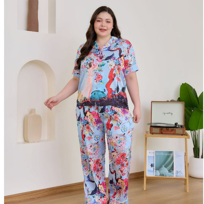 ชุดนอน Muslin Pajamas Silk Satin รุ่น Floral Muse (N2187 T2187) | ชุดนอนชุดเที่ยว ชุดนอนผู้หญิง