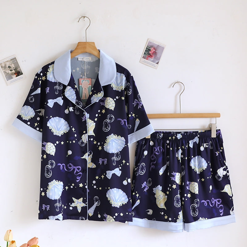 ชุดนอน Muslin Pajamas Silk Satin รุ่น Marine beauty (N5173 T5173 L5173 K5173) | ชุดนอนผู้หญิง