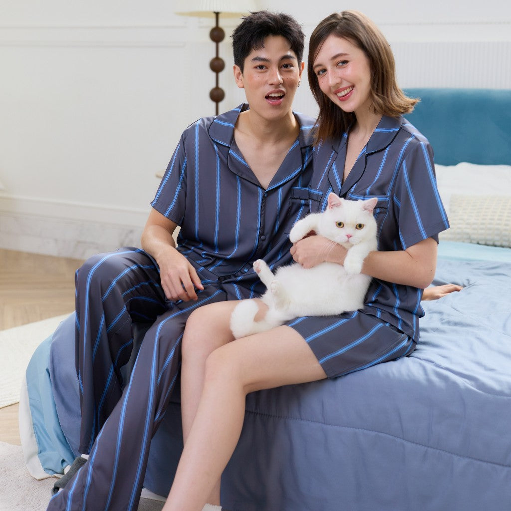 ชุดนอน Muslin Pajamas Collection Muslin Pet รุ่น Blue Pinstripe (N3299 T3299 Y3299 Y3300)| ชุดคู่รัก