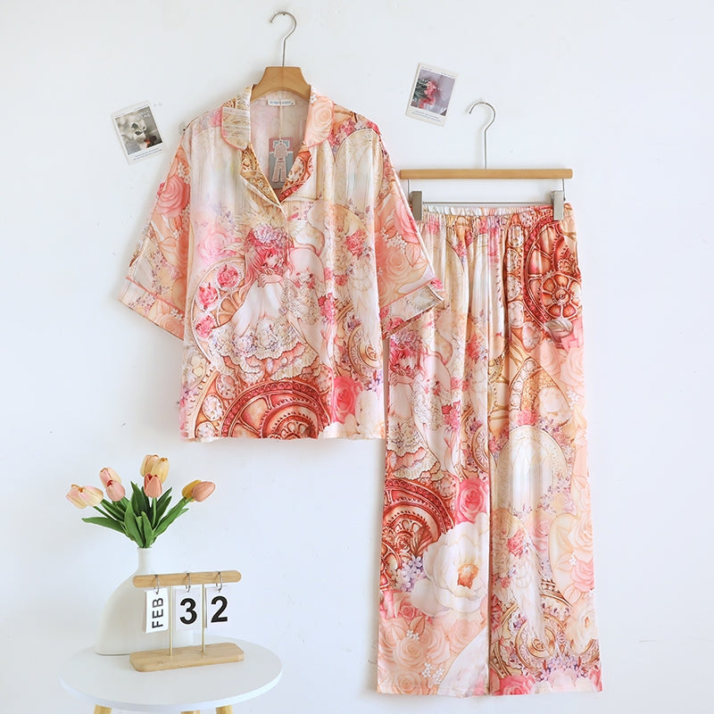ชุดนอน Muslin Pajamas Silk Satin รุ่น Angel Garden (W2192 V2192) | ชุดนอนผู้หญิง
