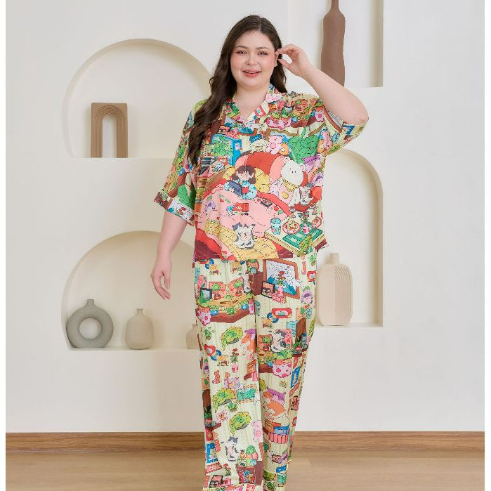 ชุดนอน Muslin Pajamas Silk Satin รุ่น My happy place (W2179 V2179) | ชุดนอนชุดเที่ยว,ชุดนอนผู้หญิง