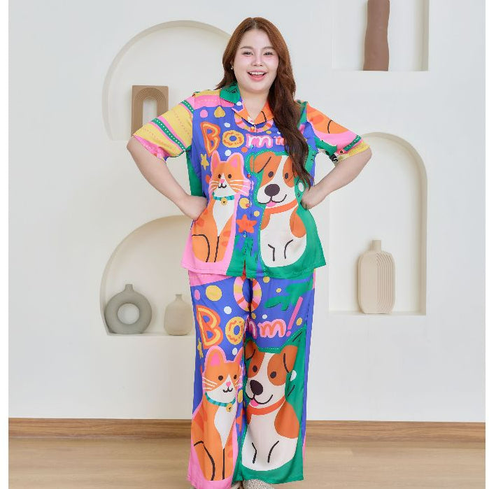 ชุดนอน Muslin Pajamas Silk Satin รุ่น Bright Buddy Boom (N5149 T5149) | ชุดนอนชุดเที่ยว,ชุดผู้หญิง
