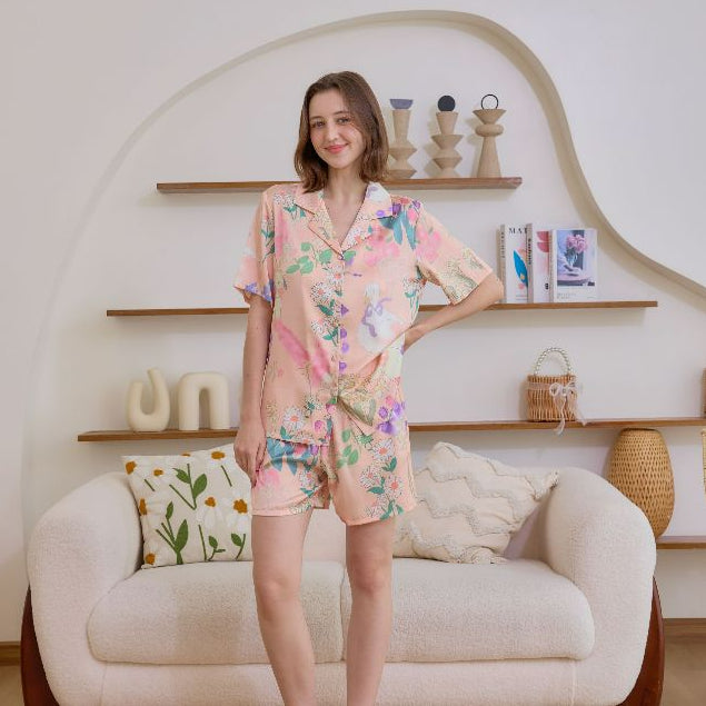 ชุดนอน Muslin Pajamas Silk Satin รุ่น Floral Dreamscape (N5154 T5154) | ชุดนอนผู้หญิง