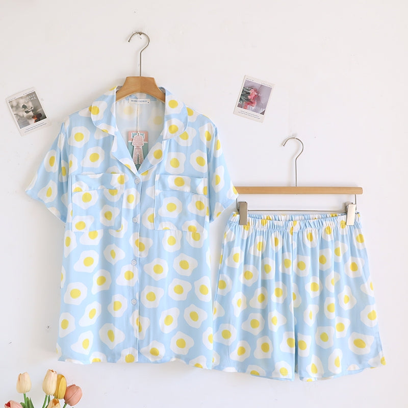 ชุดนอน Muslin Pajamas Organic bamboo รุ่น Blue fried egg (A1061 B1061 E1061) | ชุดนอนผู้หญิง