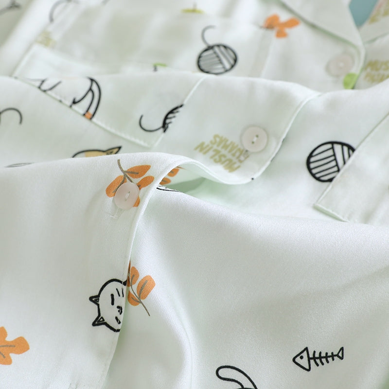 ชุดนอน Muslin Pajamas Organic bamboo รุ่น Mischievous Cat (A1070 B1070 E1070) | ชุดนอนผู้หญิง