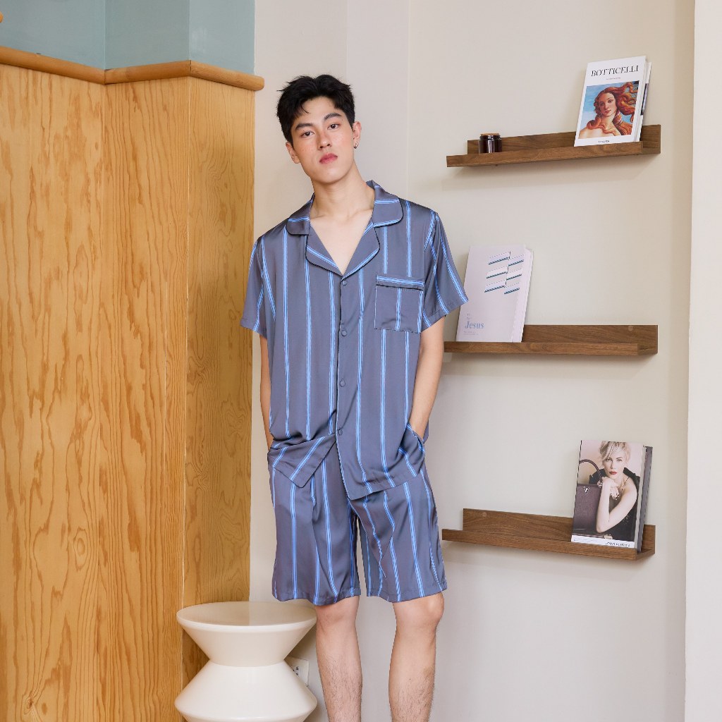 ชุดนอน Muslin Pajamas Collection Muslin Pet รุ่น Blue Pinstripe (N3299 T3299 Y3299 Y3300)| ชุดคู่รัก