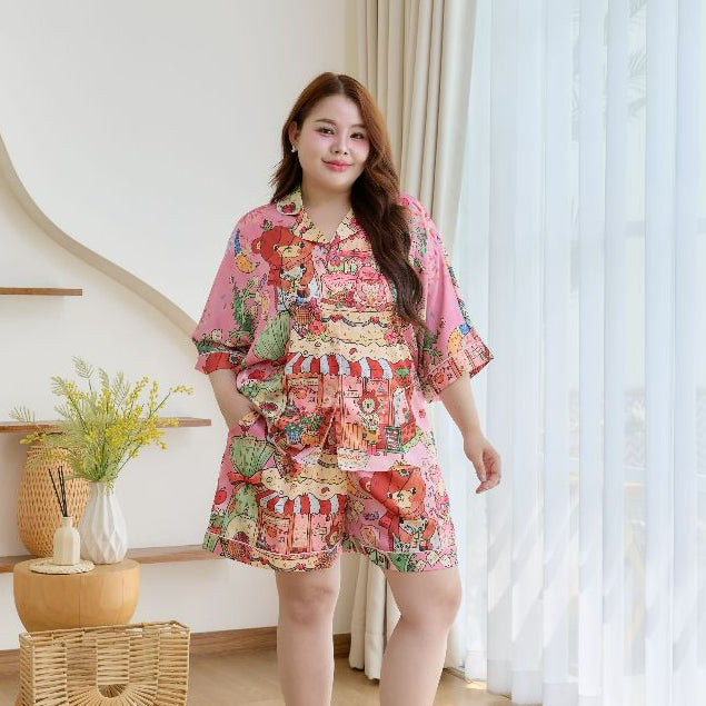 ชุดนอน Muslin Pajamas Silk Satin รุ่น Sweet Bear Bakery (W2175 V2175) |ชุดนอนชุดเที่ยว,ชุดนอนผู้หญิง