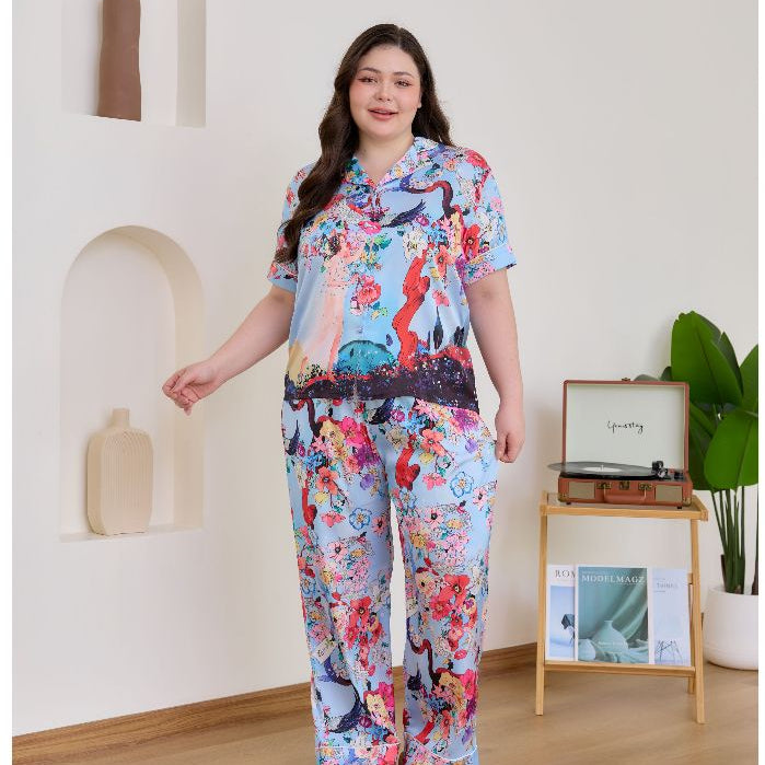 ชุดนอน Muslin Pajamas Silk Satin รุ่น Floral Muse (N2187 T2187) | ชุดนอนชุดเที่ยว ชุดนอนผู้หญิง