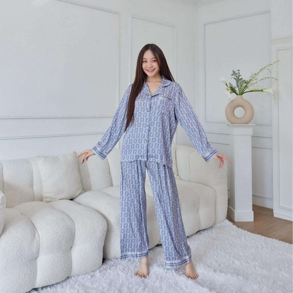 ชุดนอน Muslin Pajamas Silk Satin รุ่น Monogrey FF (N3034 T3034 P3034 L3034)