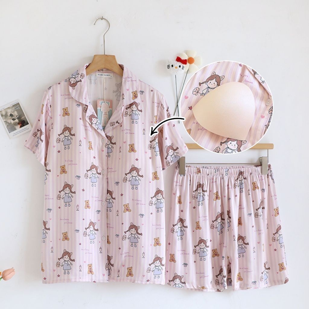 ชุดนอน Muslin Pajamas Organic bamboo รุ่น Lallaby Dolls(A1029 B1029 E1029)|ชุดนอนมีบรา,ชุดนอนผู้หญิง
