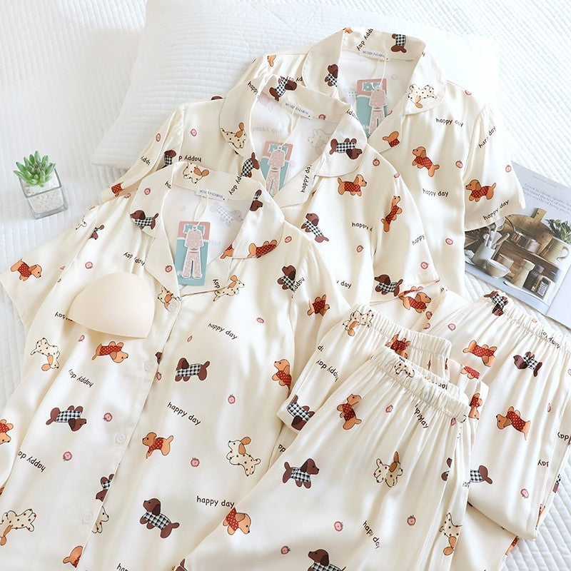 ชุดนอน Muslin Pajamas Organic bamboo รุ่นHappy Dogs Day(A1026 B1026 E1026)|ชุดนอนมีบรา,ชุดนอนผู้หญิง