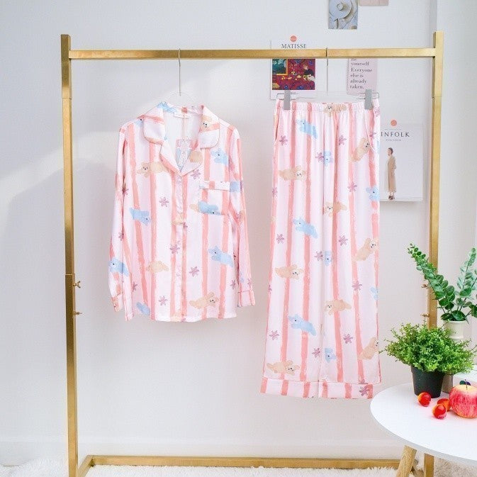ชุดนอน Muslin Pajamas Silk Satin รุ่น BaBy Blue (P1251 T1251 P1252 T1252 )
