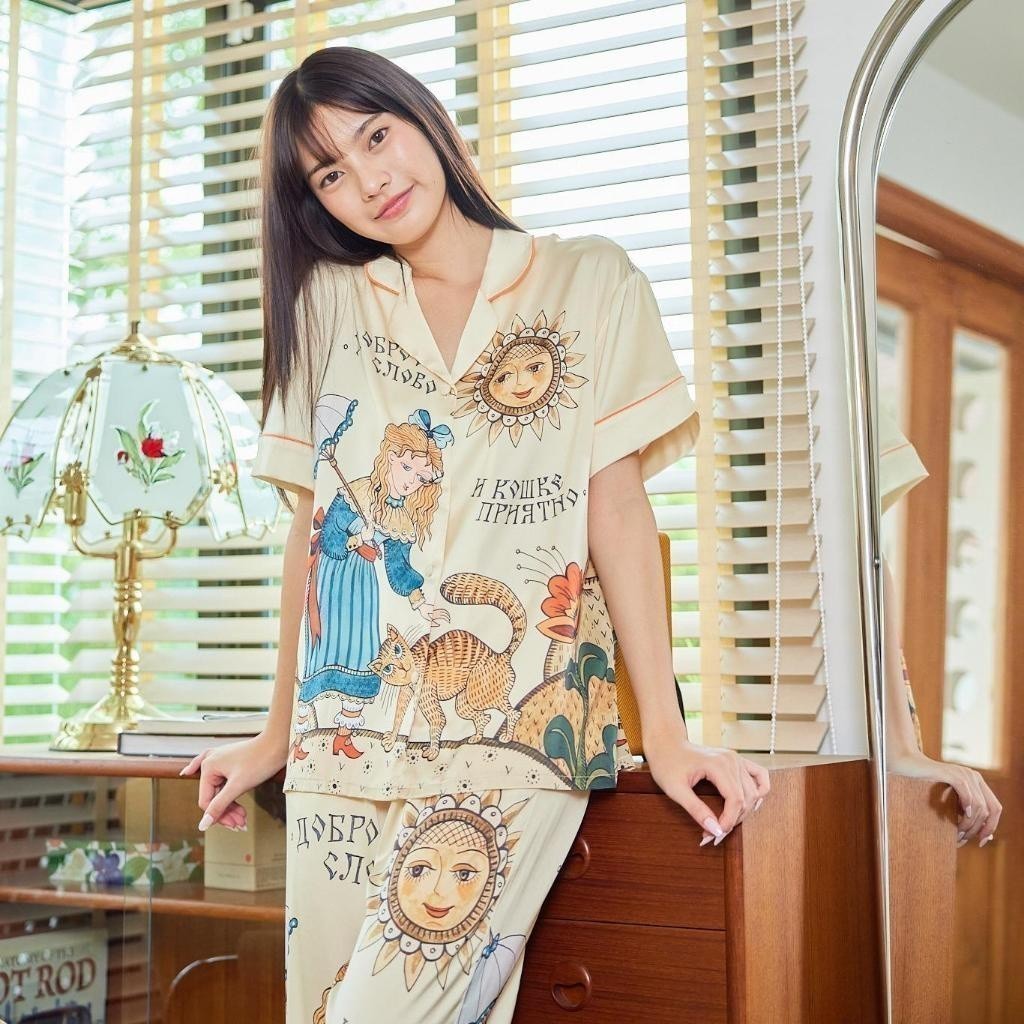 ชุดนอน Muslin Pajamas Silk Satin( รุ่น Sunny Kitty  N2016 T2016 )