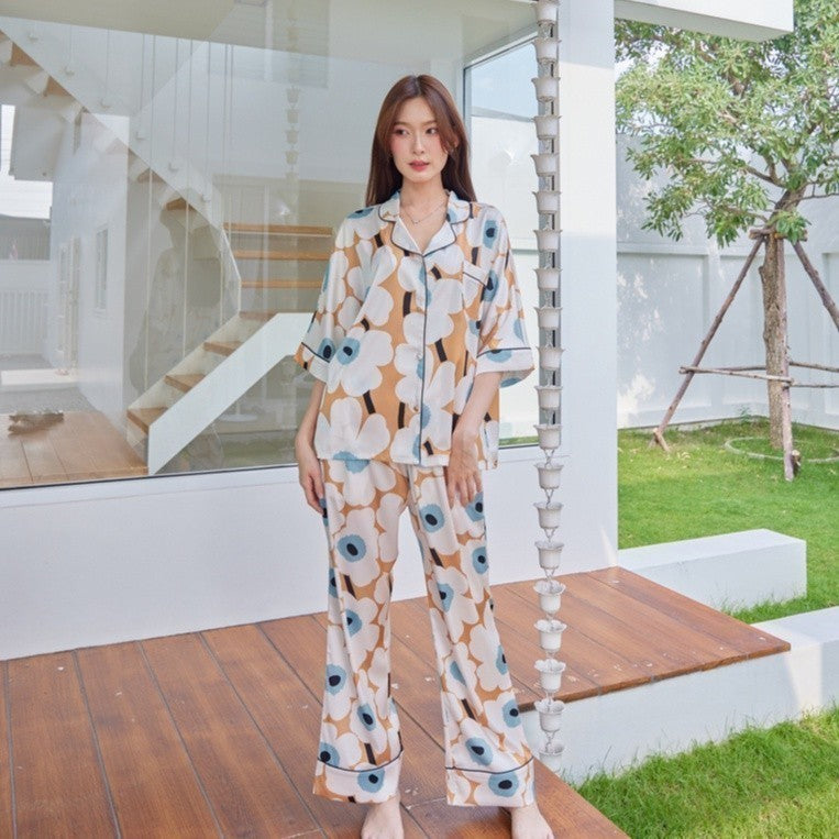 ชุดนอน Muslin Pajamas Silk Satin ( V1085 V1086 V1087 V1088 )