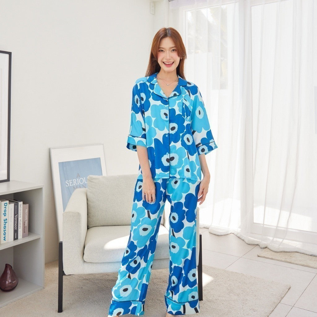 ชุดนอน Muslin Pajamas Silk Satin ( V1085 V1086 V1087 V1088 )