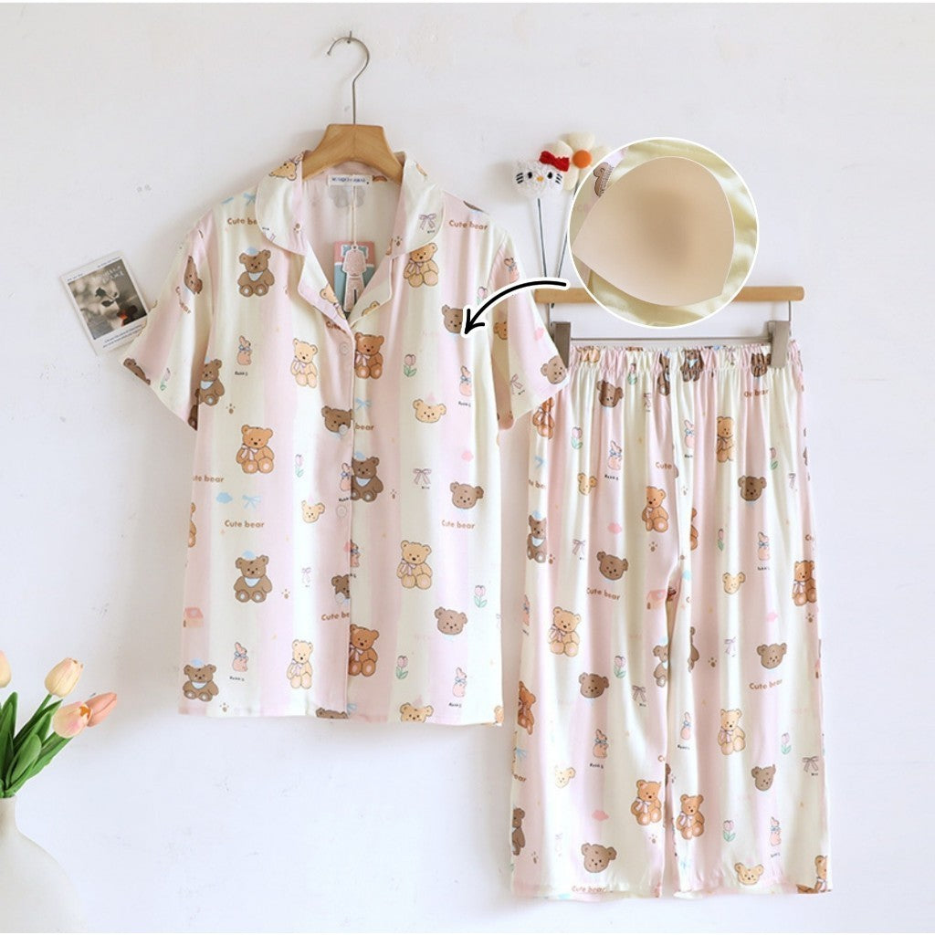ชุดนอน Muslin Pajamas Organic bamboo รุ่นPudding Bearss(A1034 B1034 E1034)|ชุดนอนมีบรา,ชุดนอนผู้หญิง