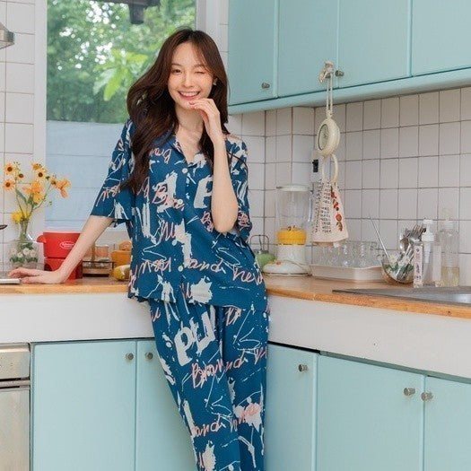ชุดนอน Muslin Pajamas Organic Bamboo รุ่น Brand new พื้นกรม (G256) |ชุดนอนชุดเที่ยว,ชุดนอนผู้หญิง