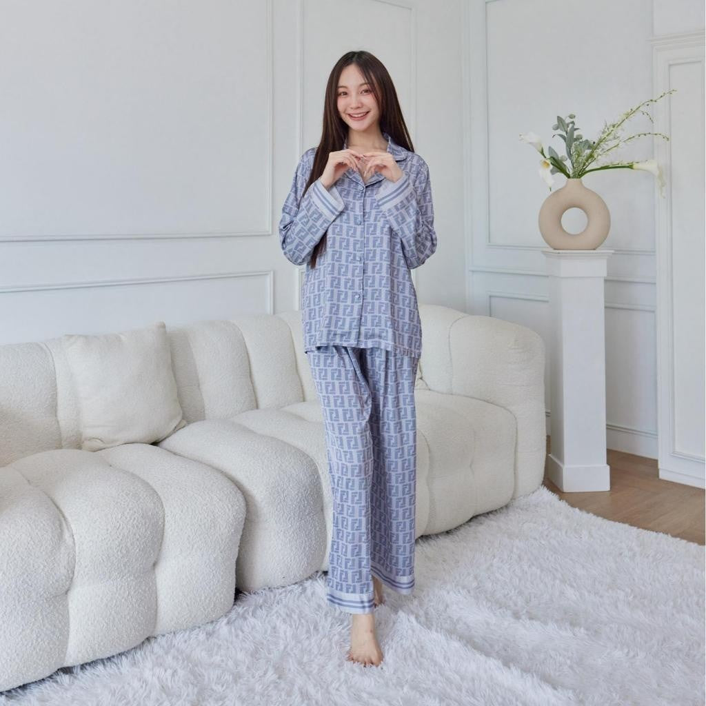 ชุดนอน Muslin Pajamas Silk Satin รุ่น Monogrey FF (N3034 T3034 P3034 L3034)