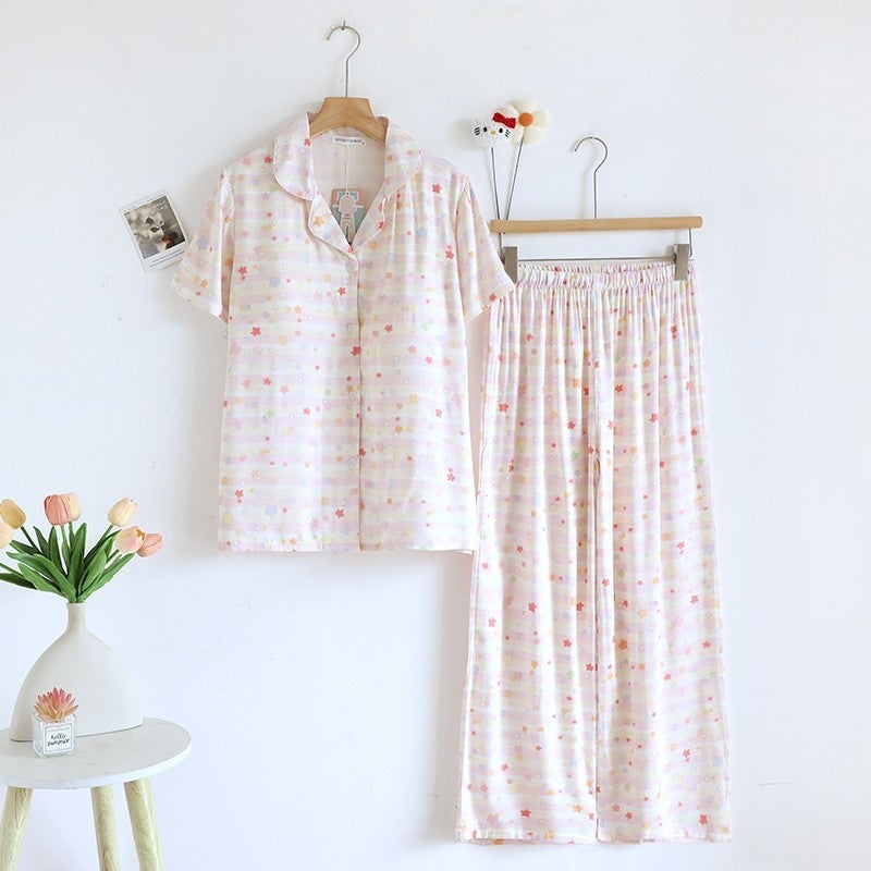 ชุดนอน Muslin Pajamas Organic bamboo รุ่นPastel Stars(A1027 B1027 E1027)|ชุดนอนมีบรา,ชุดนอนผู้หญิง