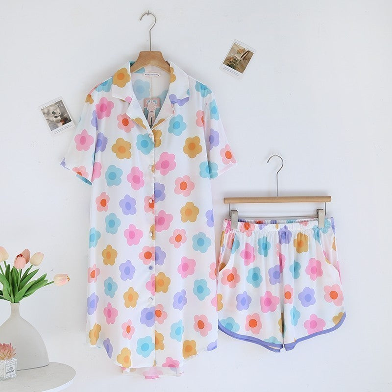 ชุดนอน Muslin Pajamas Silk Satin Support Bra รุ่นFloral Hues(N5096 T5096 K5096)ชุดนอนมีบราในตัว,ชุดนอนผู้หญิง