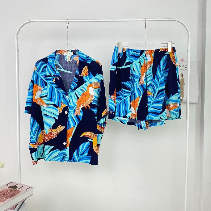 ชุดนอน Muslin Pajamas Organic bamboo รุ่น ใบตอง พื้นดำ (A446)