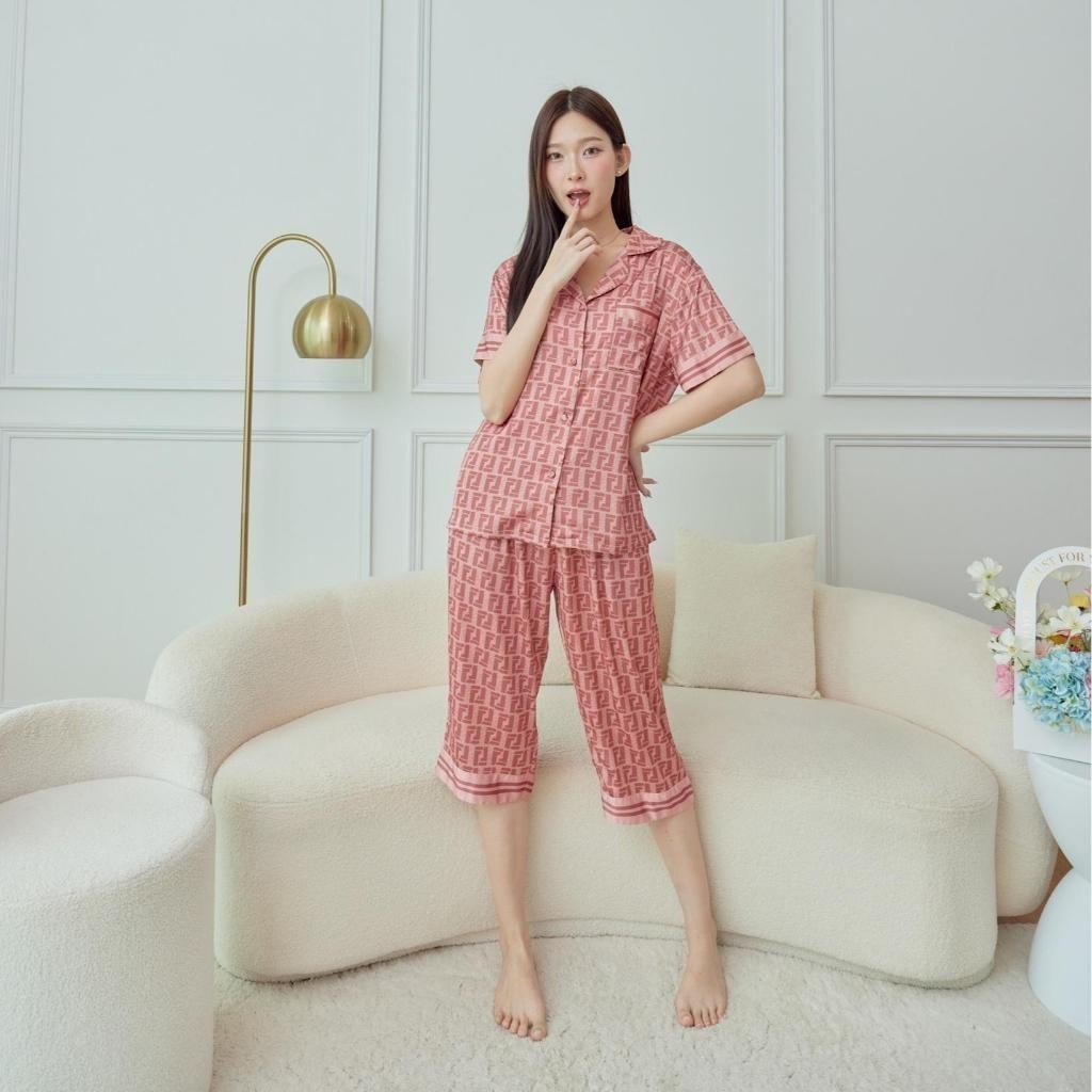 ชุดนอน Muslin Pajamas Silk Satin( รุ่น Monogram FF  N3023 T3023 P3023 L3023 )