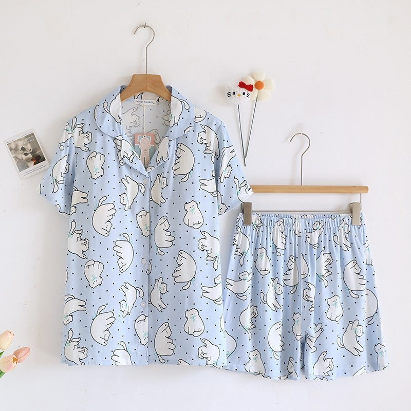 ชุดนอน Muslin pajamas Organic bamboo รุ่นChubby CatsSupport(A1025 B1025 E1025)|ชุดนอนมีบรา