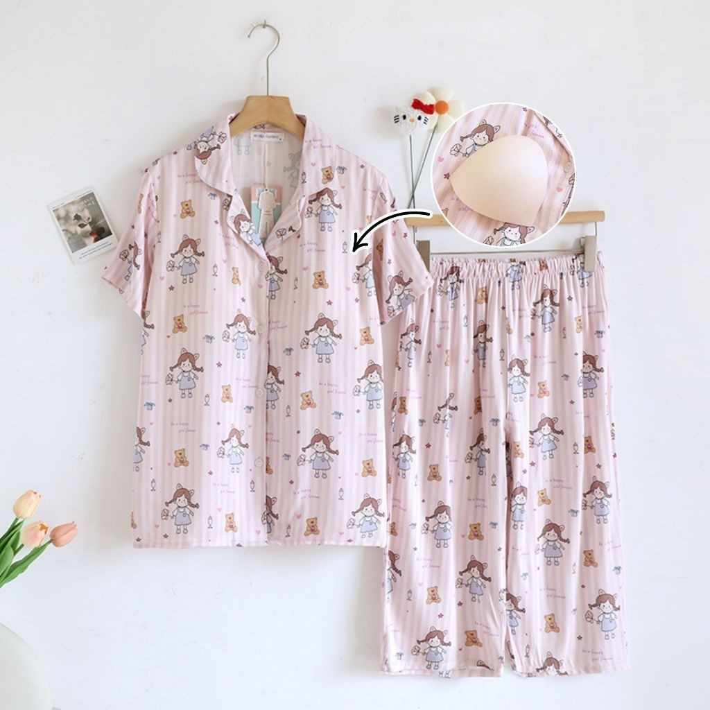 ชุดนอน Muslin Pajamas Organic bamboo รุ่น Lallaby Dolls(A1029 B1029 E1029)|ชุดนอนมีบรา,ชุดนอนผู้หญิง
