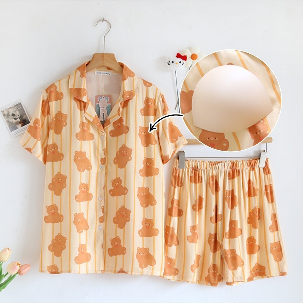 ชุดนอน Muslin Pajamas Organic bamboo รุ่นAmber Bears(A1032 B1032 E1032)|ชุดนอนมีบรา,ชุดนอนผู้หญิง