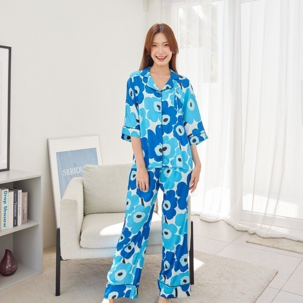 ชุดนอน Muslin Pajamas Silk Satin ( V1085 V1086 V1087 V1088 )