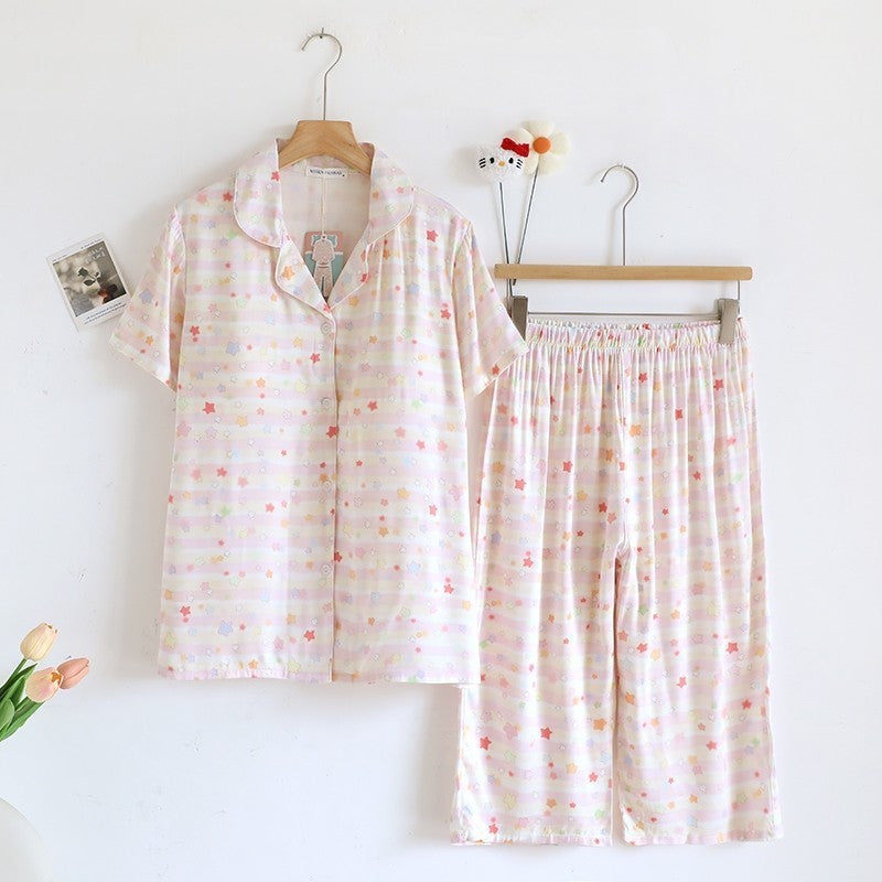 ชุดนอน Muslin Pajamas Organic bamboo รุ่นPastel Stars(A1027 B1027 E1027)|ชุดนอนมีบรา,ชุดนอนผู้หญิง
