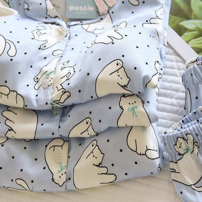 ชุดนอน Muslin pajamas Organic bamboo รุ่นChubby CatsSupport(A1025 B1025 E1025)|ชุดนอนมีบรา
