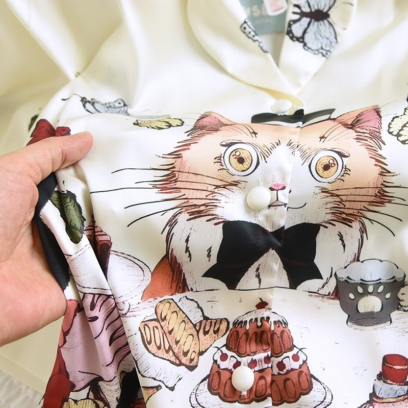 ชุดนอน Muslin Pajamas Silk Satinรุ่นPlayful Cats (W2151 V2151 L2151)|ชุดนอนผู้หญิง