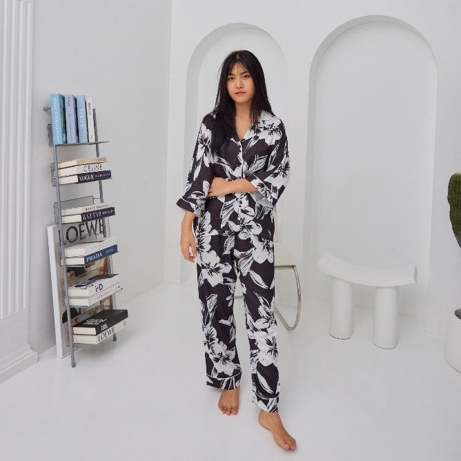 ชุดนอน Muslin Pajamas Silk Satin( รุ่น V4013 )