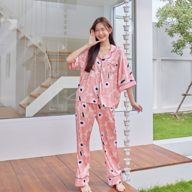 ชุดนอน Muslin Pajamas Silk Satin ( V1085 V1086 V1087 V1088 )