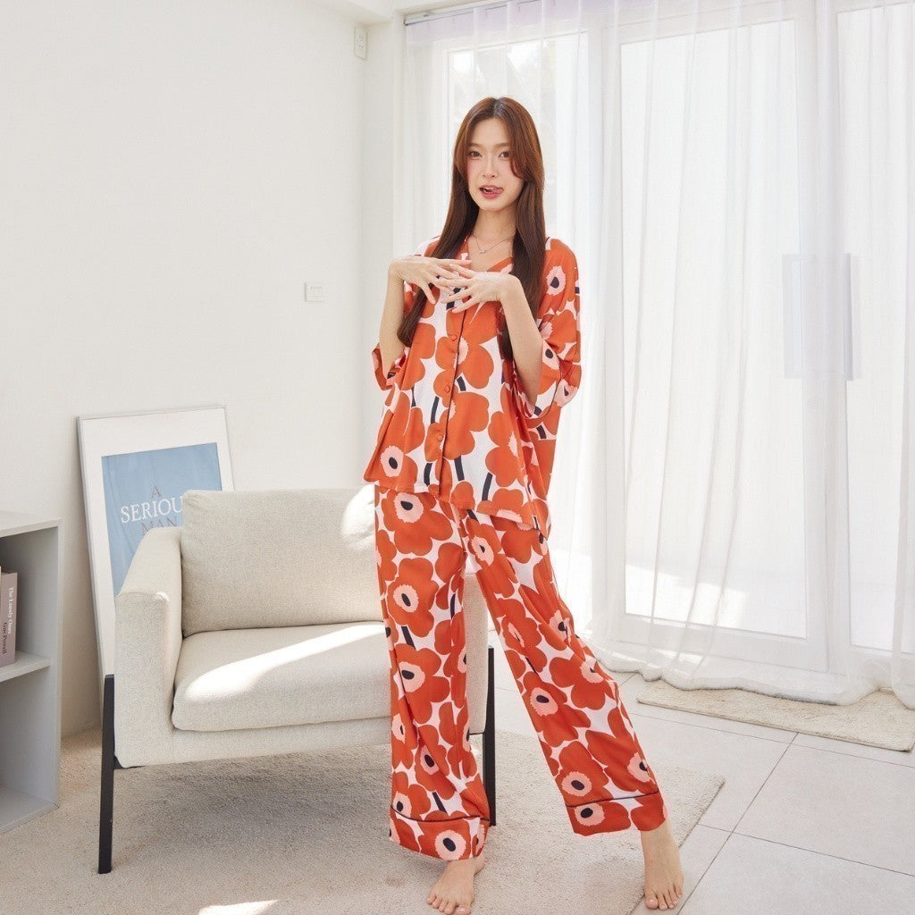 ชุดนอน Muslin Pajamas Silk Satin ( V1085 V1086 V1087 V1088 )