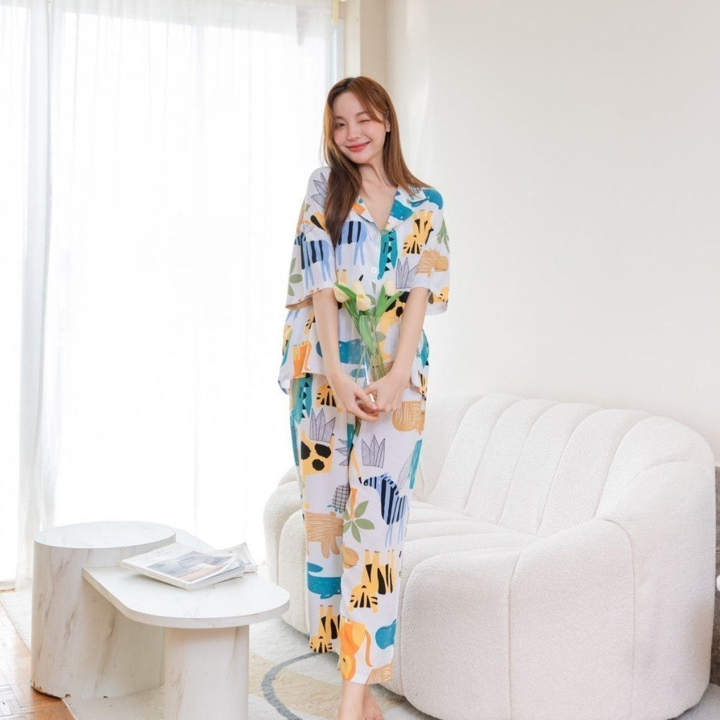 ชุดนอน Muslin Pajamas Organic bamboo รุ่น พื้นขาว รวมสัตว์ (G338 G343)|ชุดนอนผู้หญิง