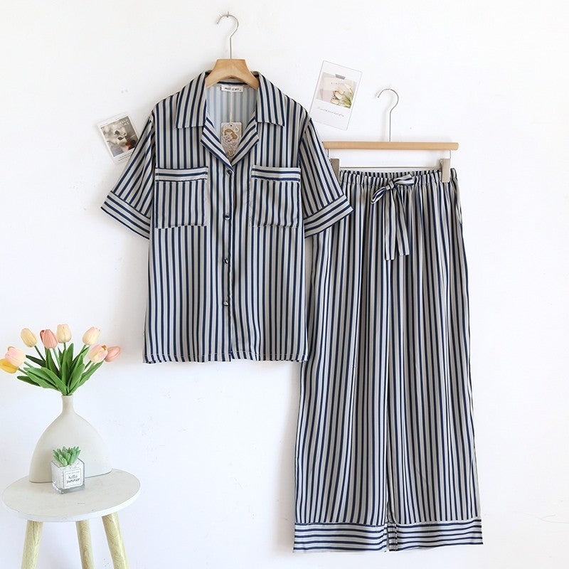 ชุดนอนMuslin Pajamas Collection Muslin Petรุ่นNavy Lines(N3225 N3227 Y3225 T3225 T3227 Y3226 Y3227 Y3233)|ชุดนอนครอบครัว