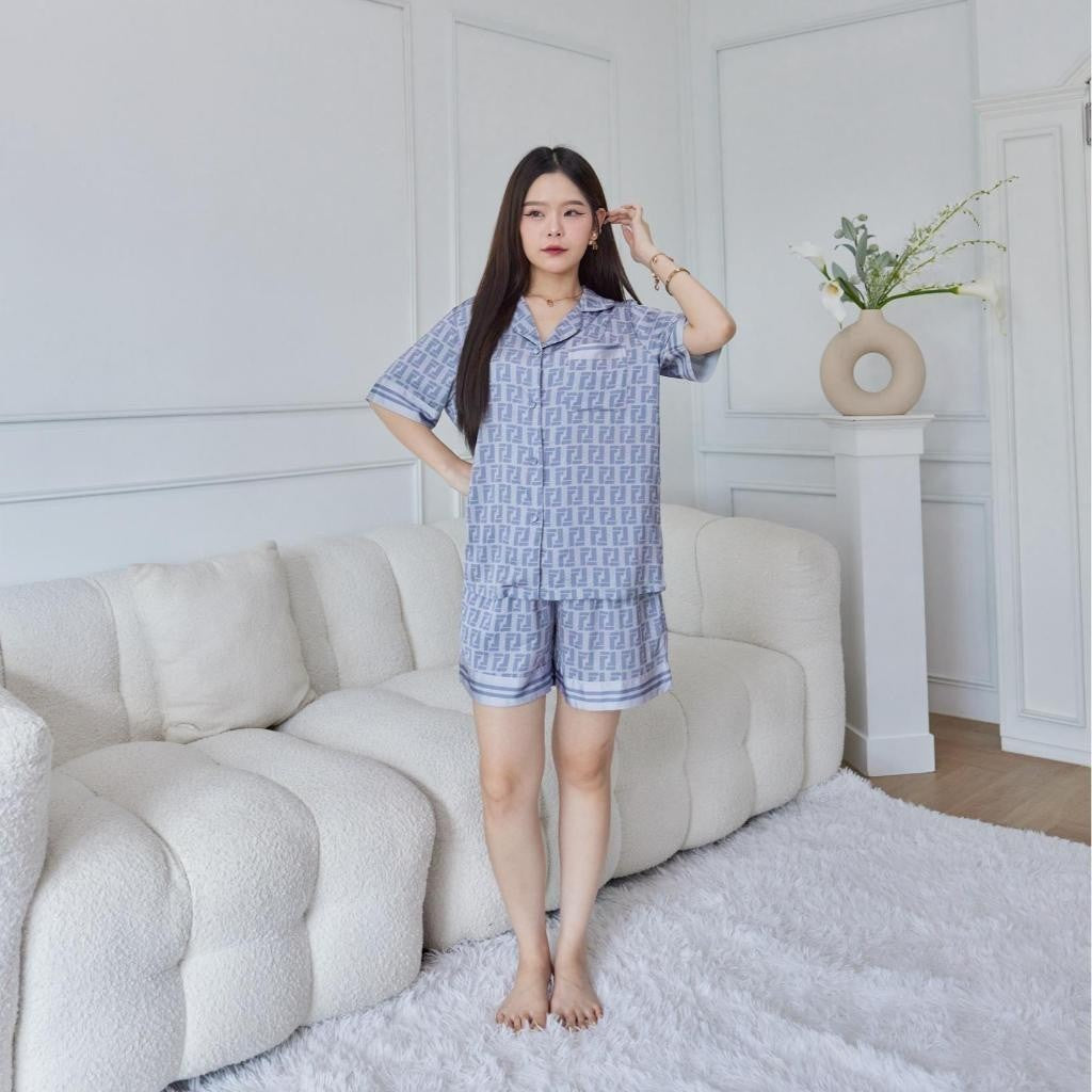 ชุดนอน Muslin Pajamas Silk Satin รุ่น Monogrey FF (N3034 T3034 P3034 L3034)