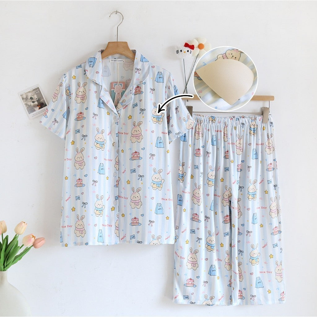 ชุดนอน Muslin Pajamas Organic bambooรุ่นCozy Buns(A1033 B1033 E1033)|ชุดนอนมีบราในตัว,ชุดนอนผู้หญิง