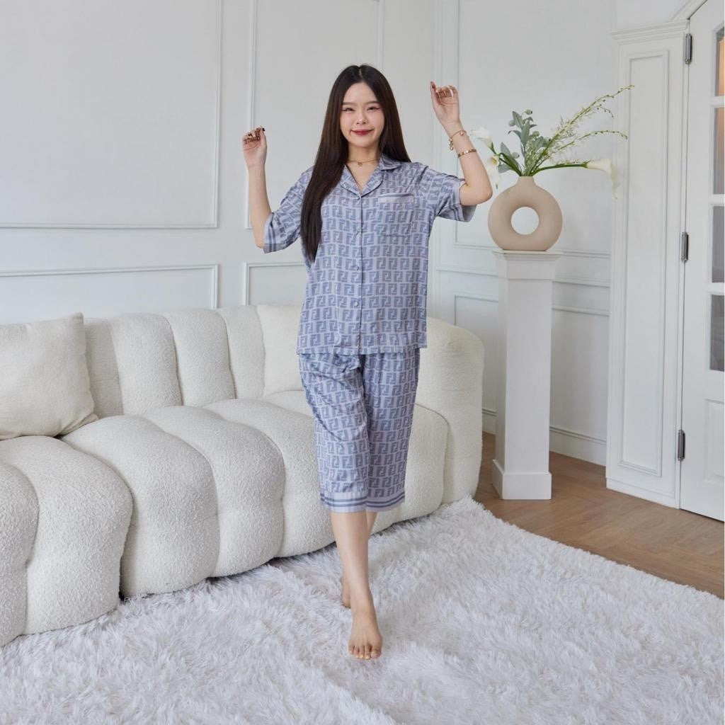 ชุดนอน Muslin Pajamas Silk Satin รุ่น Monogrey FF (N3034 T3034 P3034 L3034)