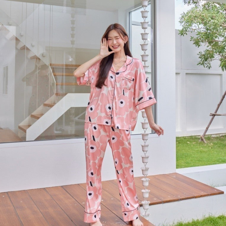 ชุดนอน Muslin Pajamas Silk Satin ( V1085 V1086 V1087 V1088 )