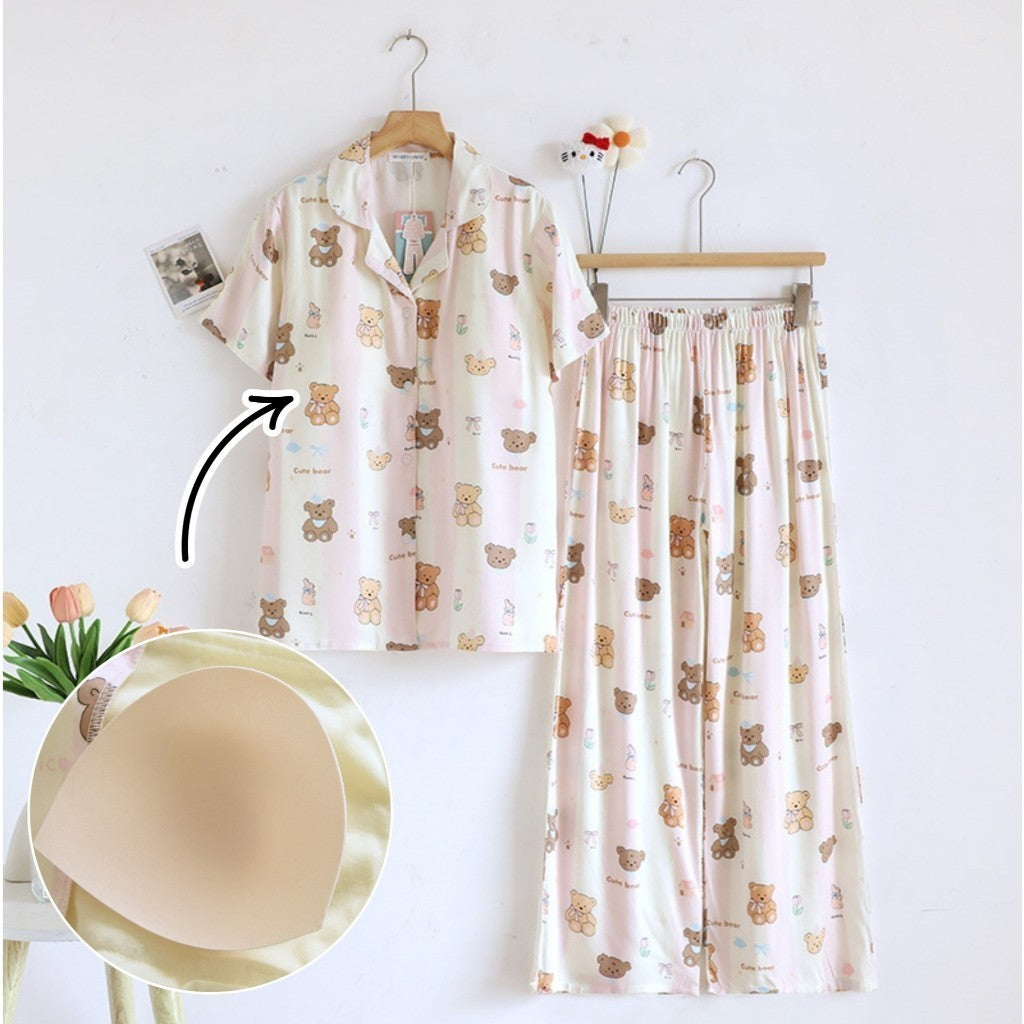 ชุดนอน Muslin Pajamas Organic bamboo รุ่นPudding Bearss(A1034 B1034 E1034)|ชุดนอนมีบรา,ชุดนอนผู้หญิง