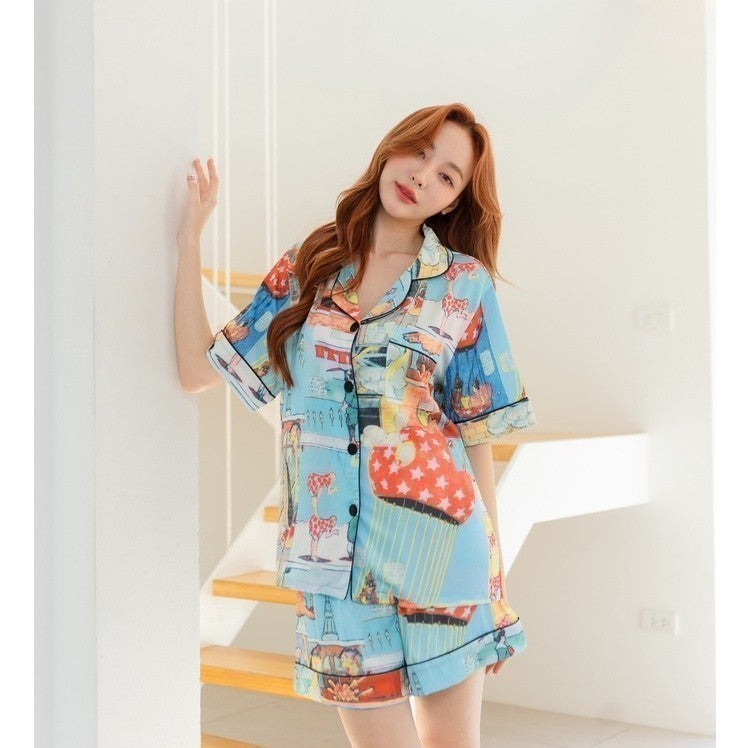 ชุดนอน Muslin Pajamas Silk Satin รุ่น Comic book  ( K360 L360 N360 P360 T360 U360 )