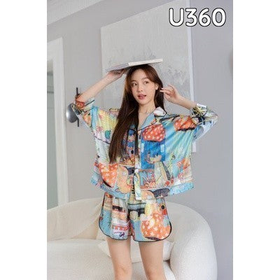 ชุดนอน Muslin Pajamas Silk Satin รุ่น Comic book  ( K360 L360 N360 P360 T360 U360 )